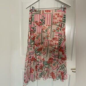 See You Monday Pink and Green Patterned Midi Skirt